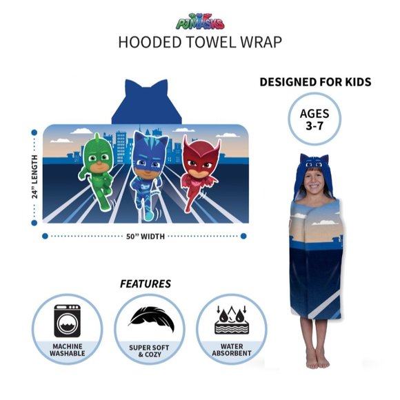 PJ MASK Kids Catboy Hooded Bath Towel - Picture 9 of 10